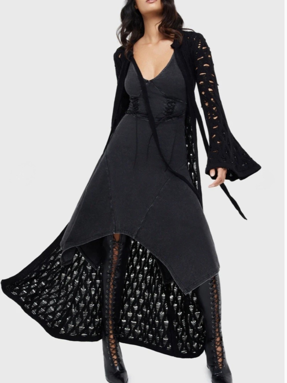 Killstar Washed Black Asymmetrical Handkerchief Slip Dress
